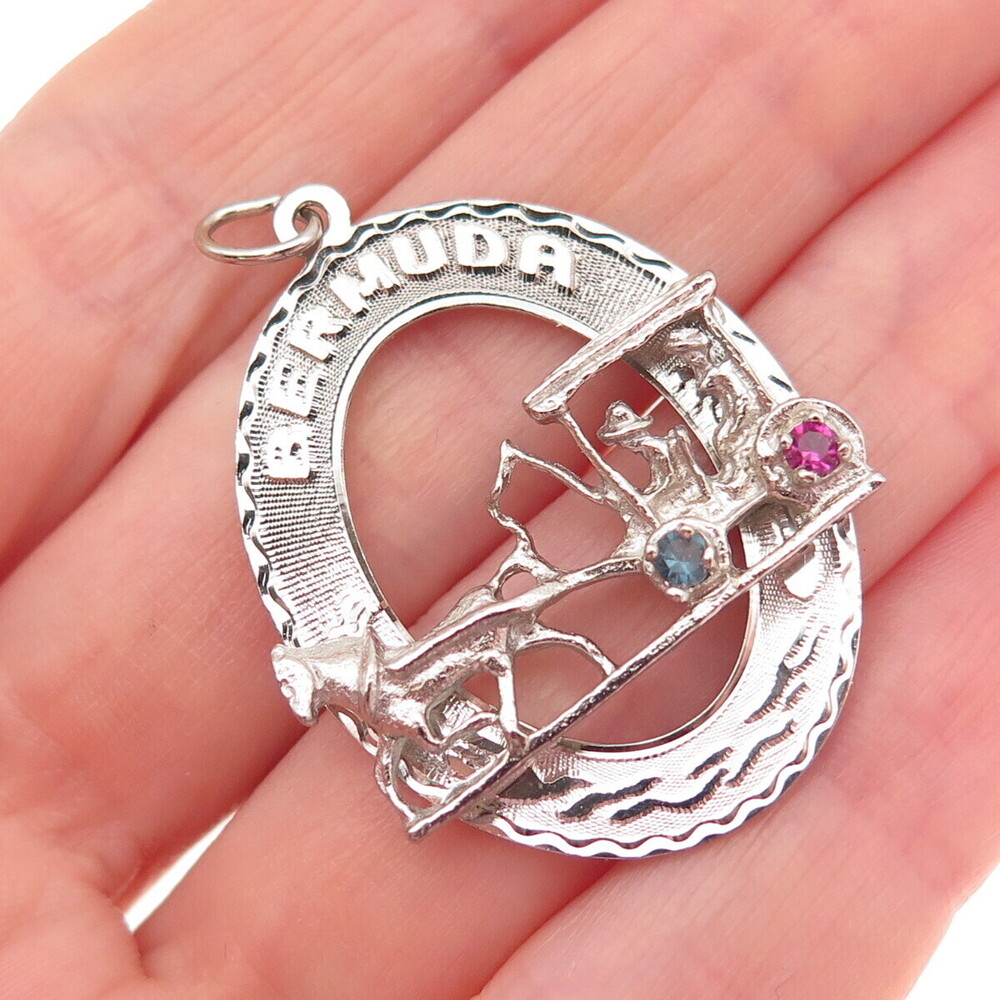 CREA 925 Sterling Silver Vintage Rhinestone Bermuda Carriage Charm Pendant